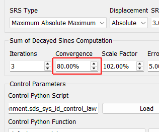 Convergence SRS are nonlinear functions, so an optimization routine is required to solve for sum of decayed sine amplitudes that match the SRS. The convergence parameter specifies how much change the optimizer is allowed to make at each step.