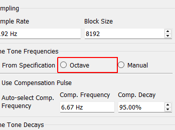 Octave If selected, sine tones will be specified using a minimum frequency, maximum frequency, and number of sine tones per octave.