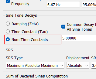 Number Time Constants If this is selected, decay will be specified as the number of time constants (specified by the variable tau in many formulas within the block. The time constant is time where the decay has reached 63.2% of the original value. The if the number of time constants is set to 5, the decay will be such that the time constant will be 1/5 of the the block size.