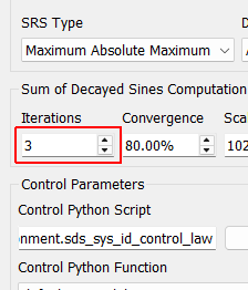 Iterations SRS are nonlinear functions, so an optimization routine is required to solve for sum of decayed sine amplitudes that match the SRS. This value specifies the number of optimization routines to use.