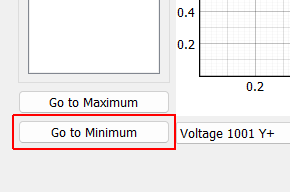 Go to Minimum Voltage Changes the voltage plot to show the excitation signal that reaches the smallest maximum value.