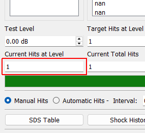Current Hits at Level Displays the current number of hits that have been performed at the current test level.