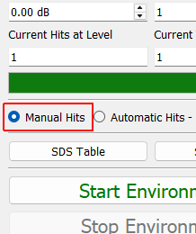 Manual Hits If selected, the controller will play one shock each time the Start Environment button is pressed.