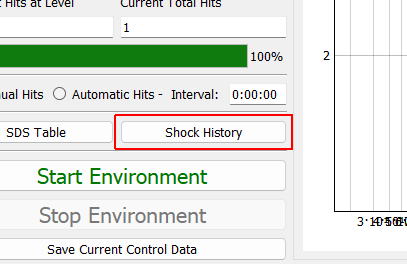 Shock History Opens the shock history dialog which shows a history of all shocks applied to the test article.