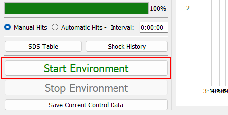 Start Environment Starts the environment controlling to the specification.  Will perform a single hit in manual mode or several hits up to the target hits at level in automatic mode.