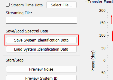 Save System Identification Data Save system identification spectral data to a file on the disk.