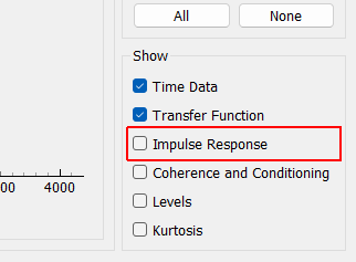 Impulse Response Check to show the impulse response function, which is the IFFT of the transfer function.