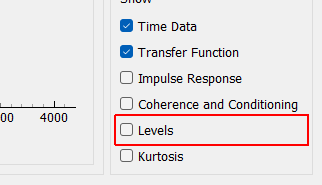Levels Check to show levels for system identification and noise characterization