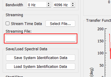 Streaming File: File to which system identification data will be streamed.