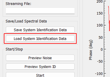 Load System Identification Data Loads system identification data from a file on the disk. System identification being loaded must contain the same control and excitation degrees of freedom in the same order as the current environment.