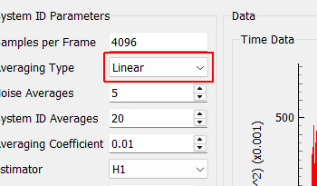 Averaging Type Type of averaging used in the system identification. Linear averaging weights each measurement frame equally. Exponential averaging treats more recent averages with a higher weight.