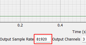 Output Sample Rate The sample rate of the signal generator.  This is for display only; the value is set on the Data Acquisition Tab.  Depending on the type of data acquisition system used, this may be a parameter that can be changed independently, or it may be tied to the sample rate of the data acquisition system.