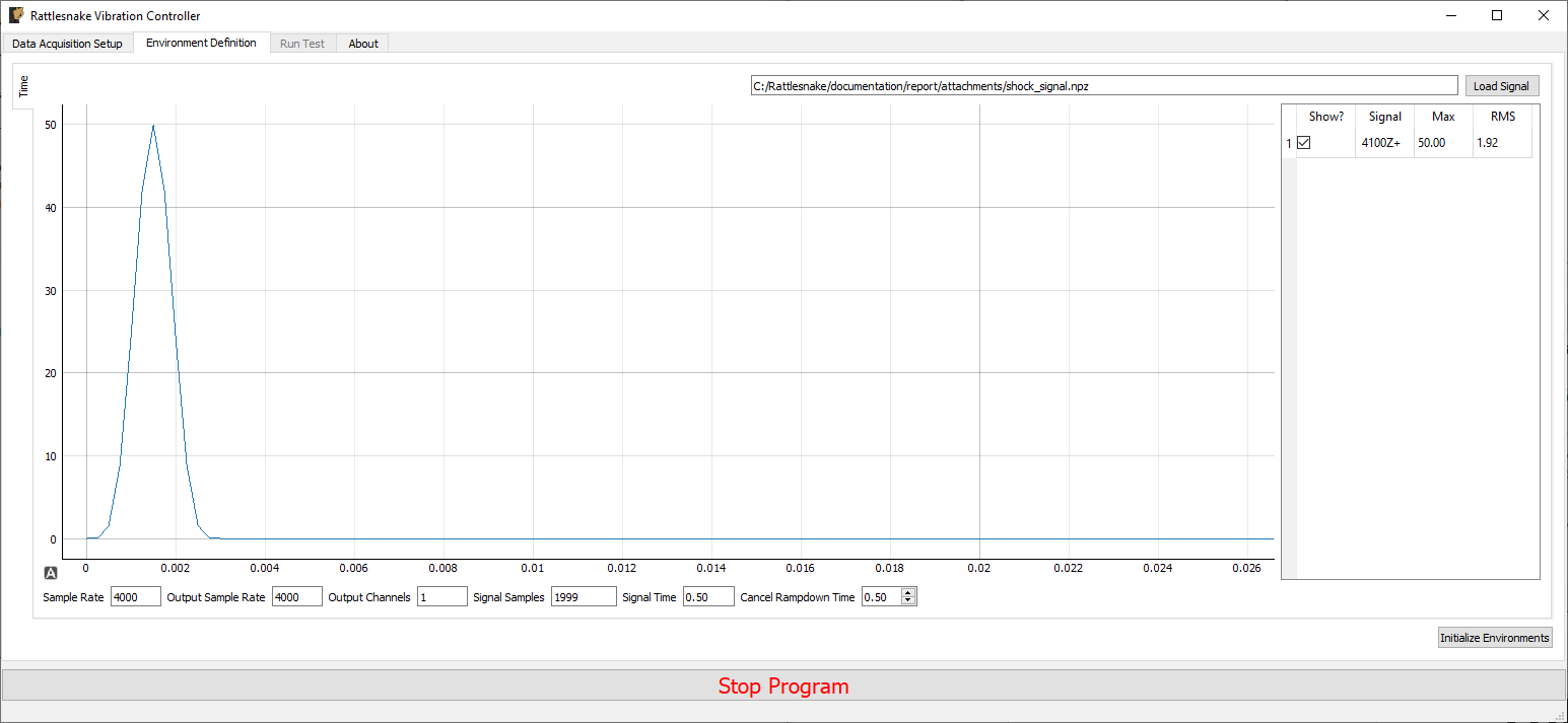 GUI defining the Time History Generation environment
