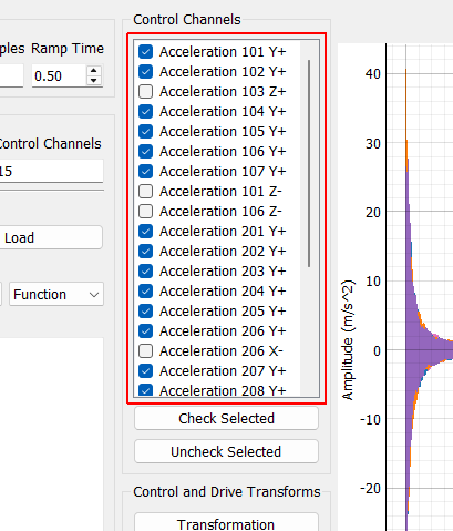 Control Channels Channels that are checked will be used as the control channels for this environment. The control channels should be ordered in the specification the same way they are ordered in this list. For example, the first row and column of the specification CPSD matrix will correspond to the first checked channel in this list.