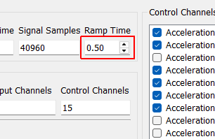Ramp Time If the environment is cancelled manually, this is the time taken to reduce the signal to zero to prevent a hard stop of the excitation system, which could damage test equipment or articles.