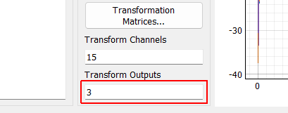 Transform Outputs A display showing the number of virtual excitation channels in the environment due to transformation matrices applied to the physical excitation channels.