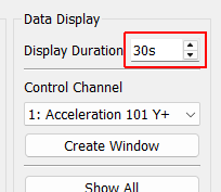 Display Duration Sets the maximum amount of data that will be displayed on the plot to improve performance for long transients.  Setting this value to zero will display the entirety of the signals.