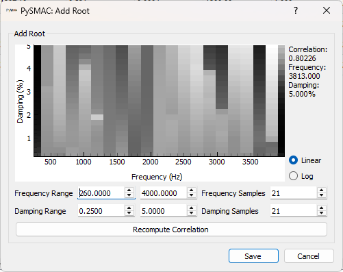 Add Root Dialog showing initial optimization range