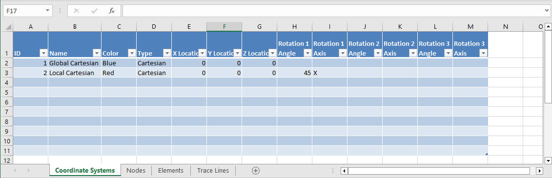 Excel Coordinate Systems