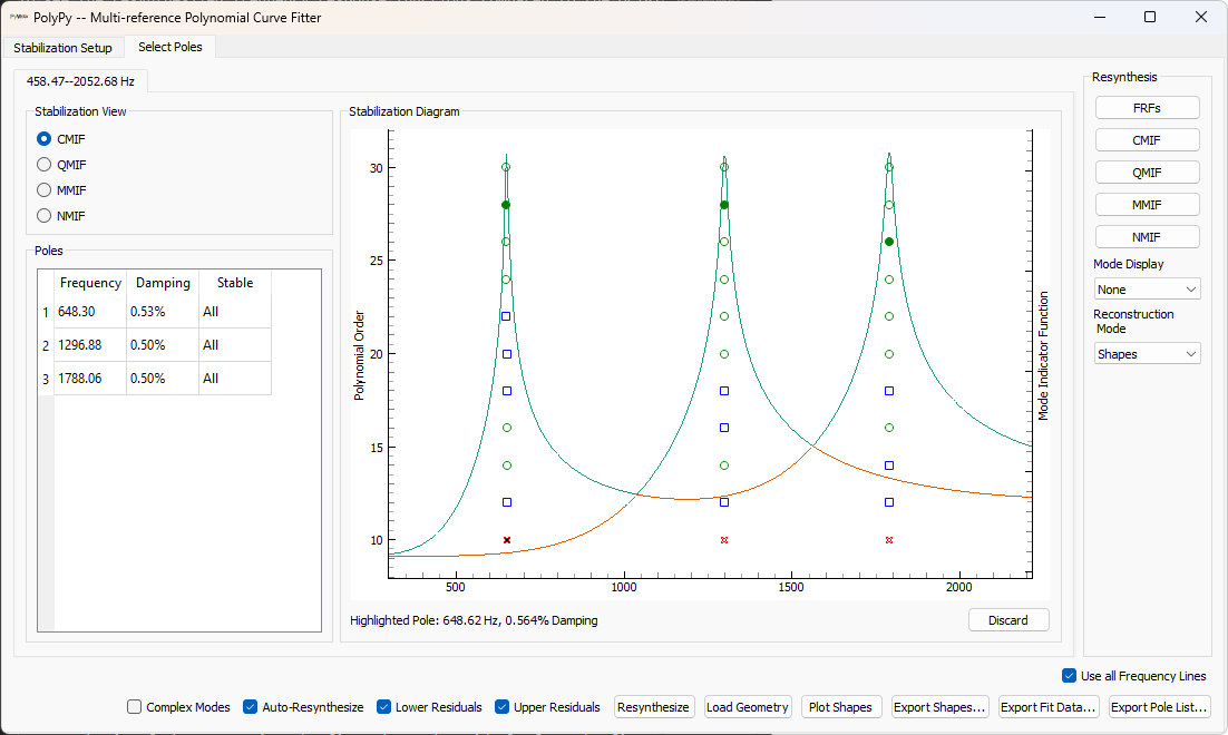 Stabilization with three modes selected