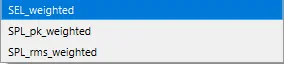 Dropdown menu showing the acoustic metrics for the weighted version.